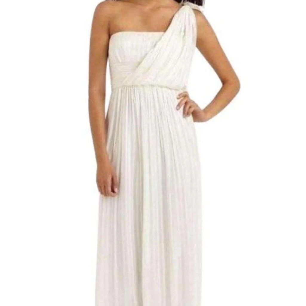 Bcbg Maxazria White One Shoulder Shadow Silk Dress Sz 6